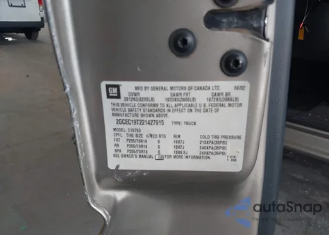 2002 Chevrolet Silverado Lt из США, поврежденный, VIN 2GCEC19T221427915